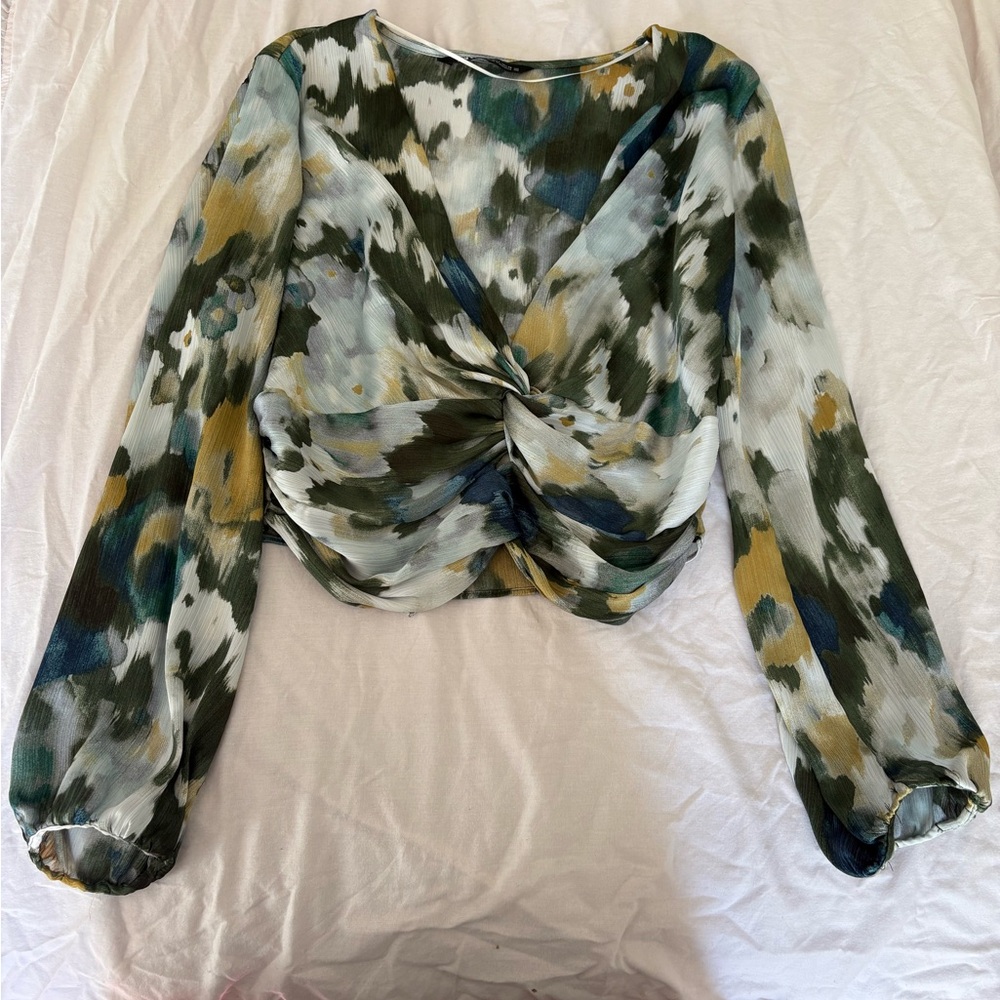 Zara Ruched Tie-dye Print blouse - Picture 2 of 4